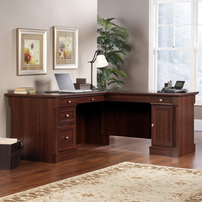 Palladia 65.11\" L-Shaped Office Desk with 5-Drawers - Select Cherry