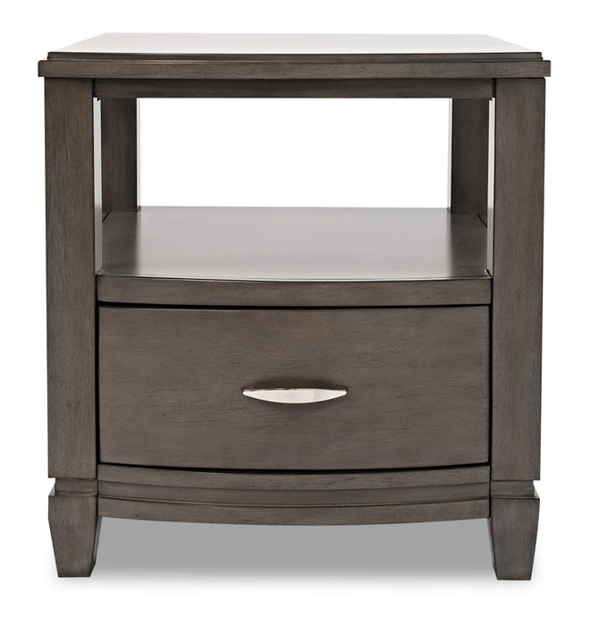 Downtown  24\" Modern End Table with Storage and Shelf - Grey Brown Wood