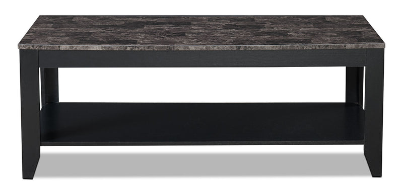 Roma  47.5\" 3-Pack Coffee + 2 End Tables with Shelf - Black Marble Look