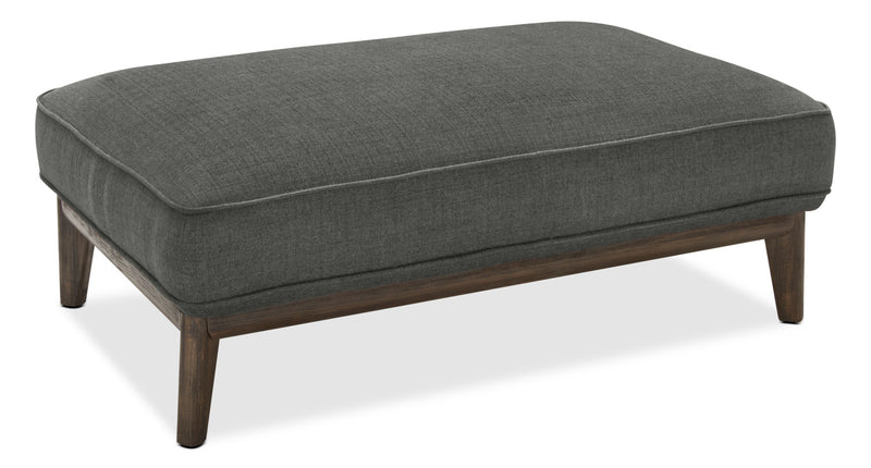 Cindy Crawford Home Gena 45\" Linen-Look Fabric Ottoman with Wood Base and Legs - Charcoal Grey