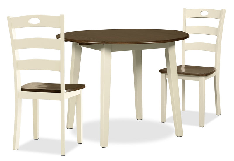 Woodanville 3pc Drop-Leaf Dining Set with Table & 2 Chairs, 40.5\"W Round - Two Tone White & Brown