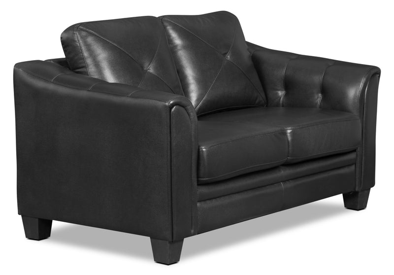 Andi 62\" Leather-Look Fabric Loveseat with Button Tufting - Black