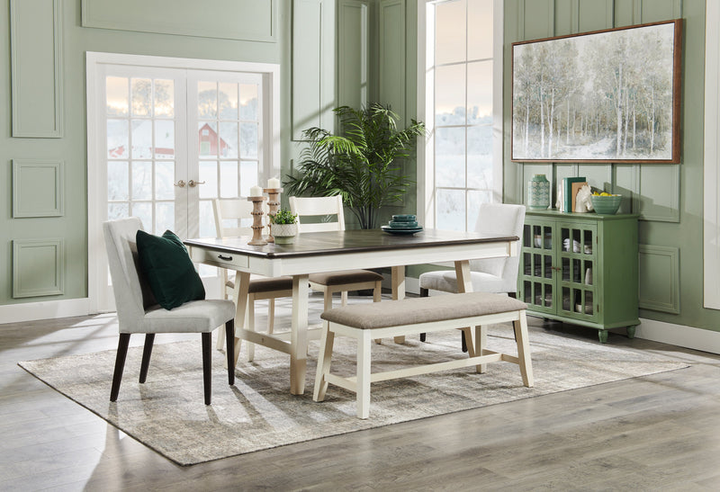 Echo Dining Table with Storage Drawers, Wood, Trestle Base, 70\"W - White/Grey