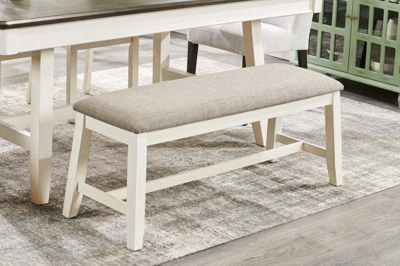 Echo Dining Bench with Linen-Look Fabric, Wood, 47.24\"W - White/Grey