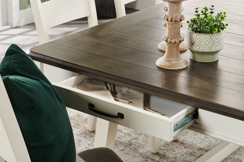 Echo 7pc Dining Table Set with Table & 6 Chairs, Storage Drawers, Trestle Base, 70\"W - White/Grey