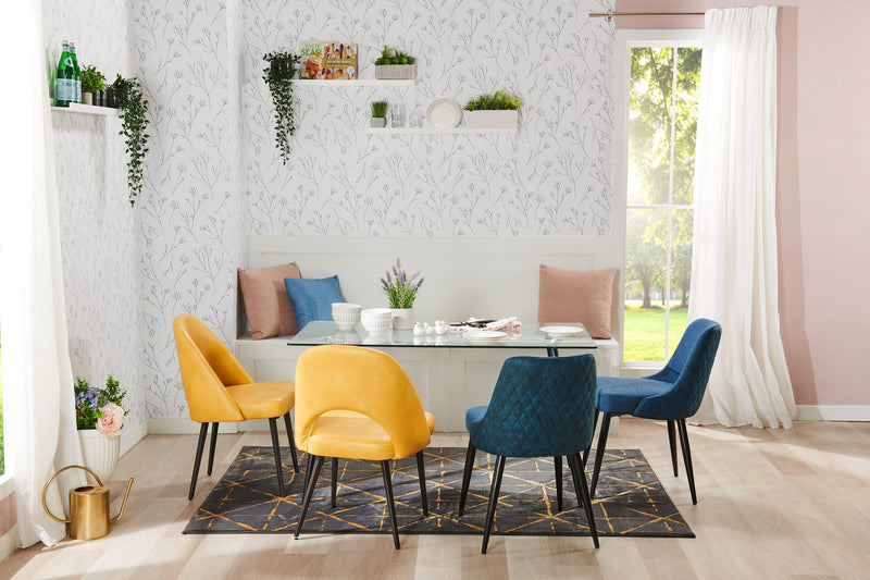 Eden Dining Chair with Linen-Look Fabric, Metal - Blue