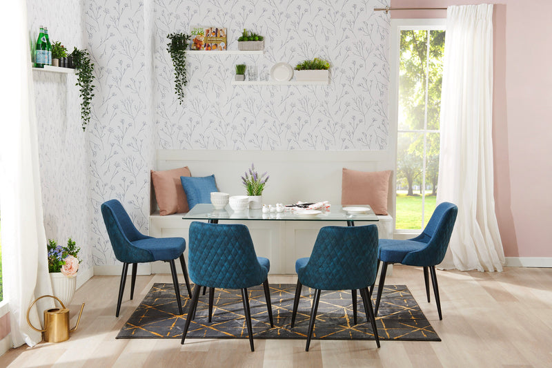 Eden Dining Chair with Linen-Look Fabric, Metal - Blue