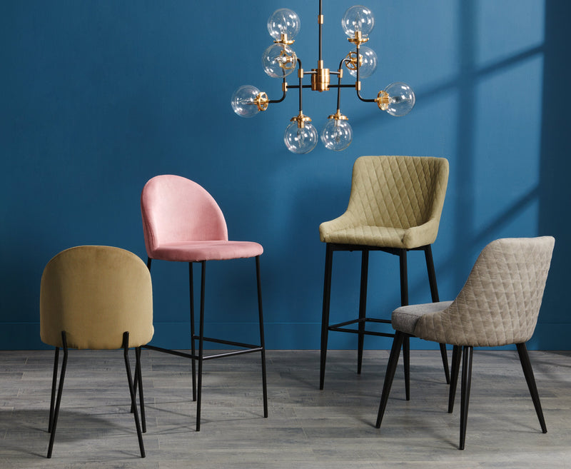 Eden Dining Chair with Linen-Look Fabric, Metal - Grey