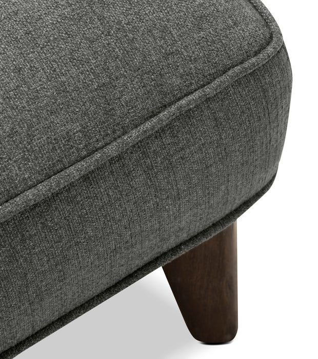 Cindy Crawford Home Gena 45\" Linen-Look Fabric Ottoman with Wood Base and Legs - Charcoal Grey