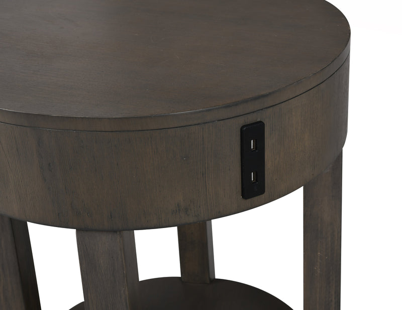 Elroy 20\" Rustic Round End Table with Storage and Shelf - Brown and Grey Wood