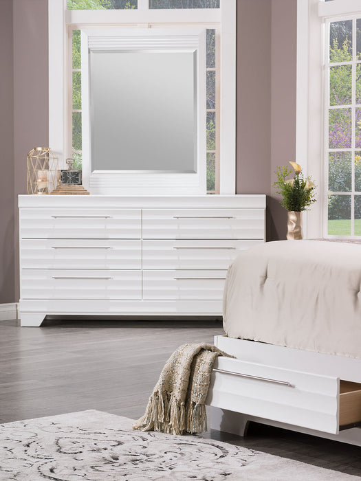 Olivia 6pc Bedroom Set with Storage Bed, Dresser, Mirror & Nightstand, Made in Canada, White - Queen Size