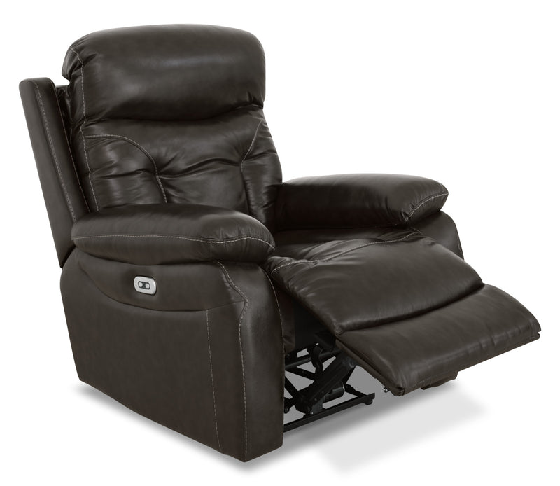 Hayes 38\" Genuine Leather Power Reclining Chair with Adjustable Headrest - Steel Grey