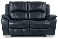 Kory Leather-Look Fabric Reclining Loveseat – Dark Blue
