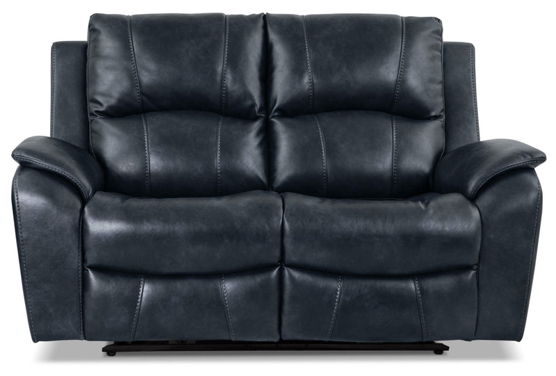 Kory Leather-Look Fabric Reclining Loveseat – Dark Blue