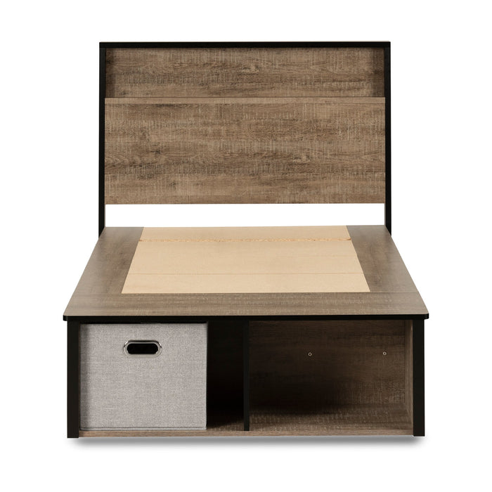 Everley Platform Bed Set with Panel Headboard, Built-in Storage & Baskets, Two-Tone - Twin Size
