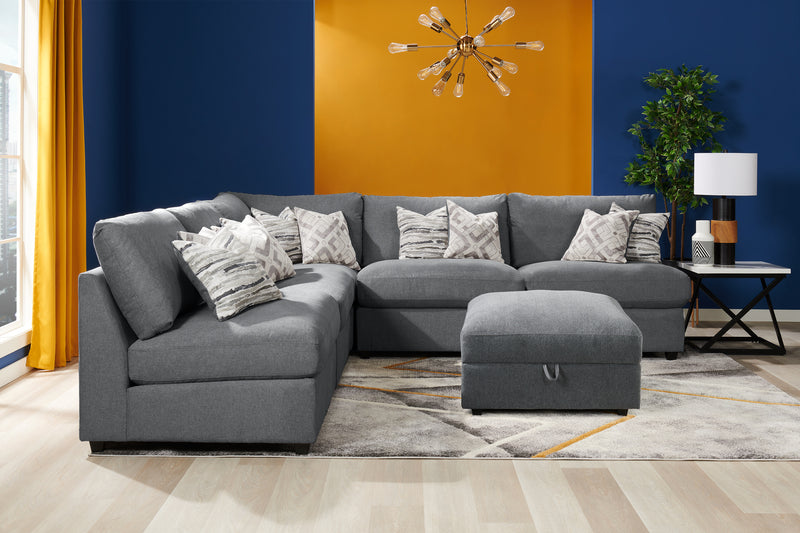 Scott Living Evolve Modular 39.5\" Linen-Look Fabric Storage Ottoman with Feather Down Cushion - Charcoal Grey