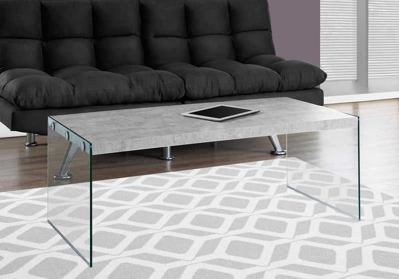 Yonah 44\" Modern Coffee Table - Cement Grey with Glass Legs