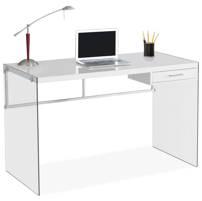 Kylie 48\" Computer Office Desk with Drawer - White with Glass Legs