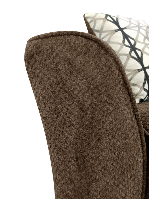 Made in Canada Febe 43\" Chenille Fabric Condo Size Chair with Flared Arms and Wood Legs - Brown