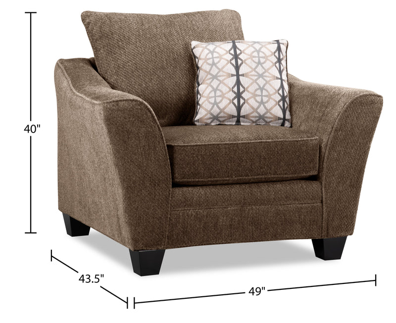 Made in Canada Febe 49\" Chenille Fabric Chair with Flared Arms and Wood Legs - Brown