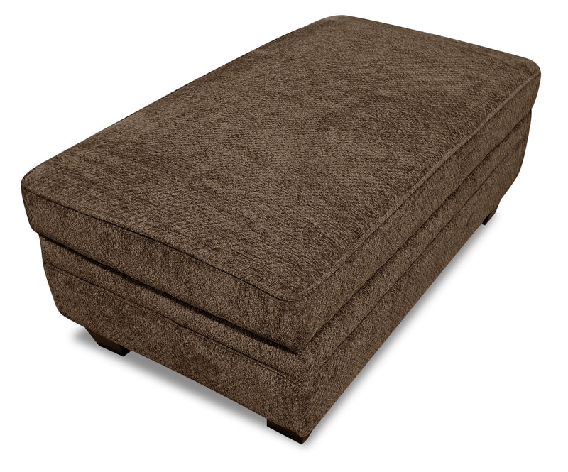 Made in Canada Febe 26\" Chenille Fabric Storage Ottoman with Wood Legs - Brown