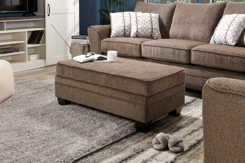 Made in Canada Febe 26\" Chenille Fabric Storage Ottoman with Wood Legs - Brown