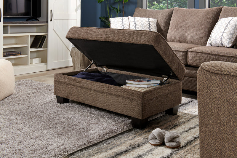 Made in Canada Febe 26\" Chenille Fabric Storage Ottoman with Wood Legs - Brown