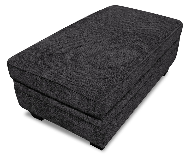Made in Canada Febe 26\" Chenille Fabric Storage Ottoman with Wood Legs - Charcoal Grey