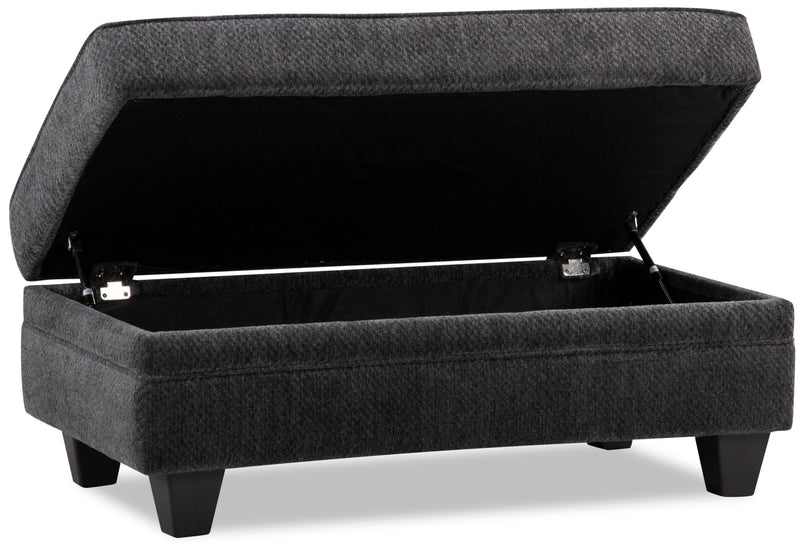 Made in Canada Febe 26\" Chenille Fabric Storage Ottoman with Wood Legs - Charcoal Grey