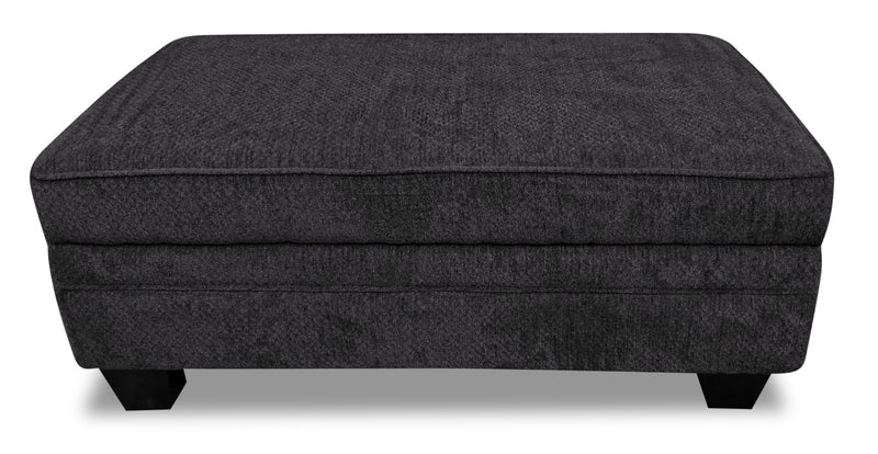 Made in Canada Febe 26\" Chenille Fabric Storage Ottoman with Wood Legs - Charcoal Grey