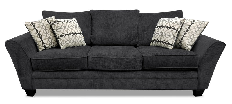 Made in Canada Febe 100\" Chenille Fabric Queen-Size Sofa Bed with Flared Arms - Charcoal Grey