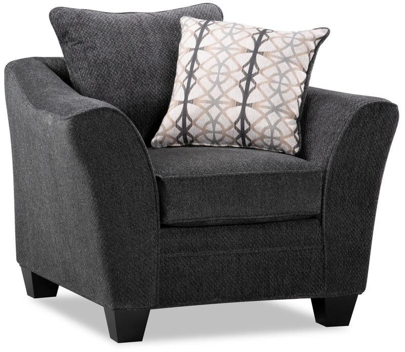 Made in Canada Febe 43\" Chenille Fabric Condo Size Chair with Flared Arms and Wood Legs - Charcoal Grey