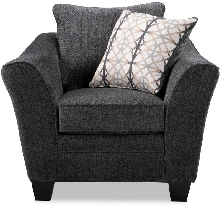 Made in Canada Febe 43\" Chenille Fabric Condo Size Chair with Flared Arms and Wood Legs - Charcoal Grey