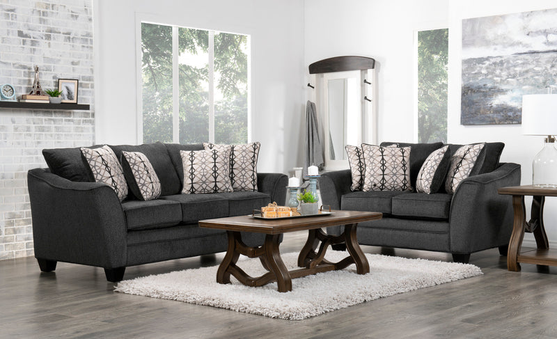 Made in Canada Febe 64\" Chenille Fabric Condo Size Loveseat with Flared Arms - Charcoal Grey