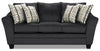 Made in Canada Febe 85\" Chenille Fabric Condo-Size Sofa with Flared Arms and Accent Pillows - Charcoal Grey
