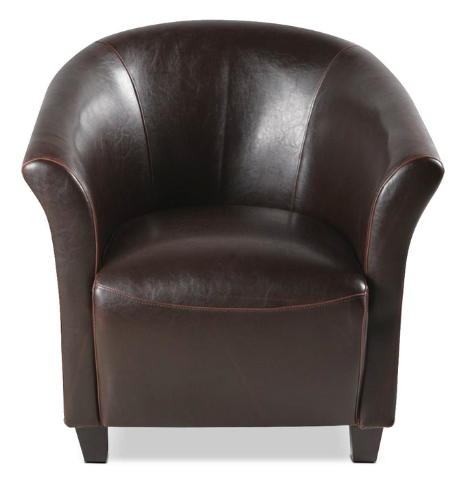 Ethan 31\" Faux Leather Tub-Style Accent Chair with Wood Legs - Brown