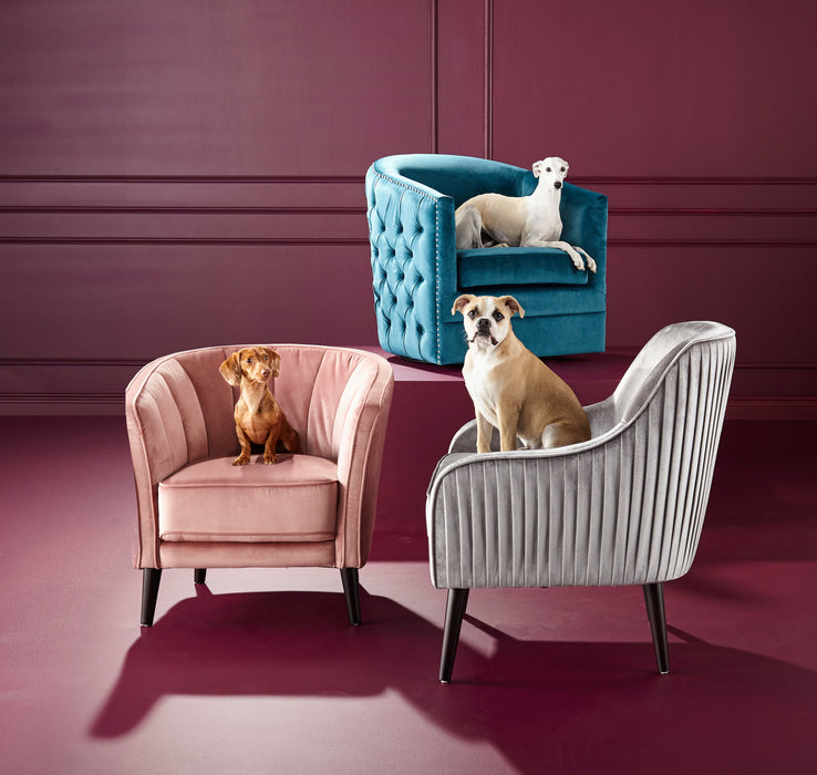 Brinley 29\" Velvet Fabric Accent Chair with Wood Legs - Pink