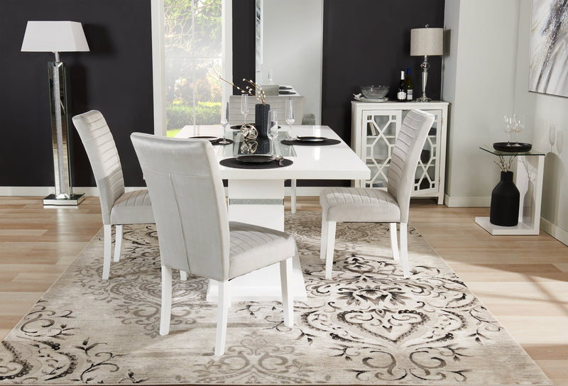 Garbo Dining Table with Glass Insert, Pedestal Base, Glam, 78.75\"W - White