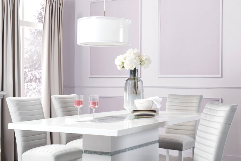 Garbo Dining Table with Glass Insert, Pedestal Base, Glam, 78.75\"W - White
