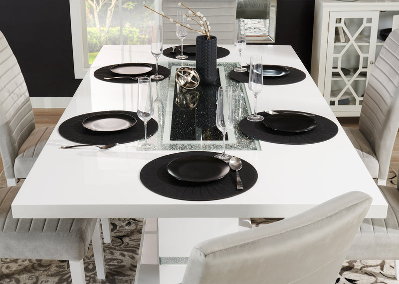 Garbo Dining Table with Glass Insert, Pedestal Base, Glam, 78.75\"W - White