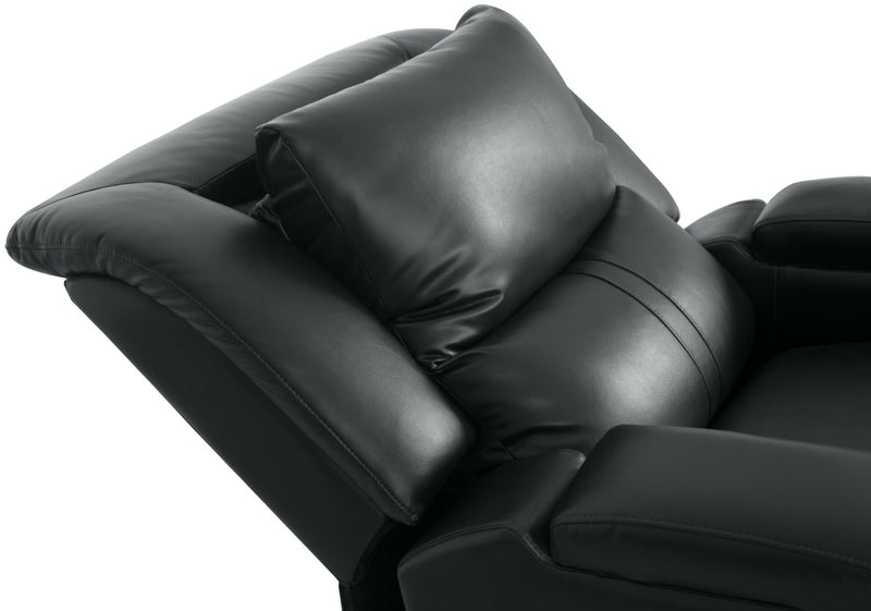 Cato 36.50\" Leather-Look Fabric Power Reclining Chair with Power Headrest and Dual Cupholders - Black