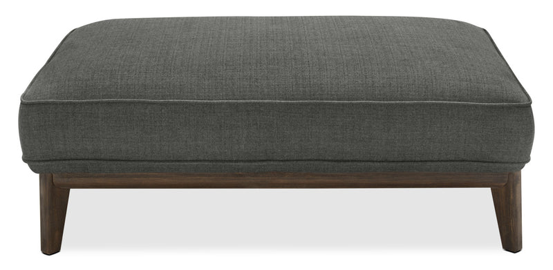 Cindy Crawford Home Gena 45\" Linen-Look Fabric Ottoman with Wood Base and Legs - Charcoal Grey