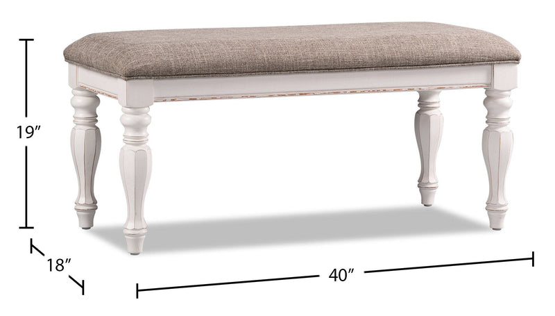 Grace Bedroom Bench with Lift-Top Storage, 19\"H, Wooden, Fabric - Antique White 