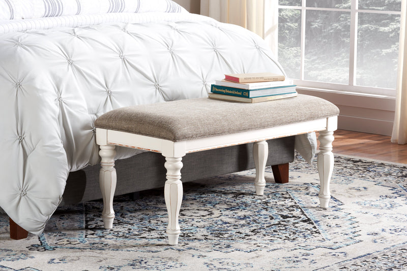 Grace Bedroom Bench with Lift-Top Storage, 19\"H, Wooden, Fabric - Antique White 