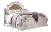 ["Grace Panel Bed with Headboard & Frame, Wooden, Fabric, Antique White - King Size"]