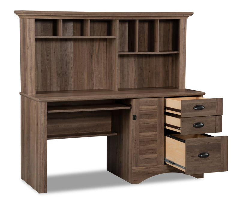 Harbor View 62.25\" Office Desk with Hutch – Salt Oak