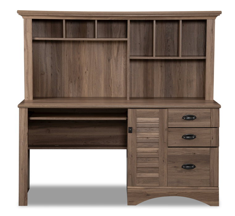 Harbor View 62.25\" Office Desk with Hutch – Salt Oak