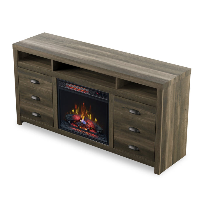 Haven 64\" Rustic Electric Fireplace TV Stand with Storage and Cable Management for TVs up to 70\"- Brown
