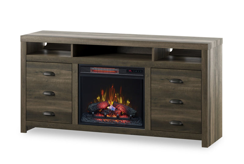 Haven 64\" Rustic Electric Fireplace TV Stand with Storage and Cable Management for TVs up to 70\"- Brown