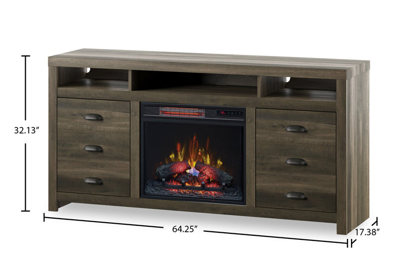Haven 64\" Rustic Electric Fireplace TV Stand with Storage and Cable Management for TVs up to 70\"- Brown